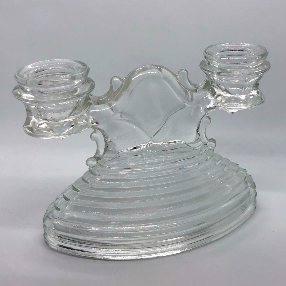 Vintage double taper, candlestick holder clear glass